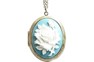 Antique Bronze Rose Cameo Locket Necklace Love Rose Cameo Jewelry