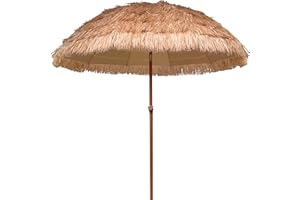 AMMSUN 7.5ft Hula Thatched Tiki Patio Beach Umbrella Hawaiian Style 10 Ribs UPF 50+ with Tilt Carry Bag for Outdoor Tiki Bar, Tropical Palapa, Patio Garden Beach Pool Backyard Natural Color