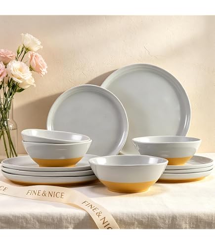 Amazon.com: 12PCS Melamine Dinnerware Sets For 4，Durable Outdoor