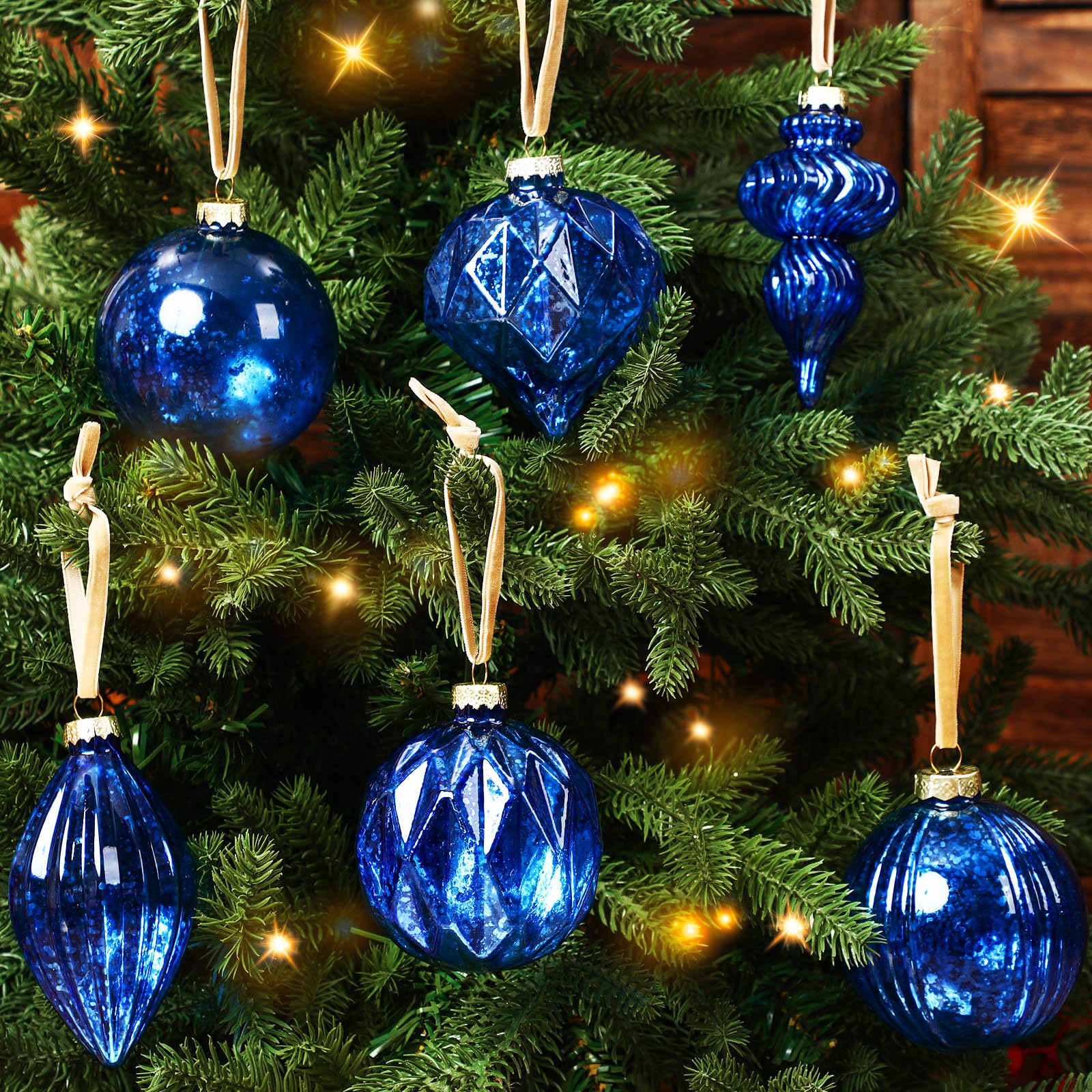 Photo 1 of ***MISSING PIECES*** Civaner Set of 6 Blue Mercury Glass Christmas Ornaments Large Hanging Mercury Glass Balls Finials Ornaments for Christmas Tree Decoration Holiday Decor