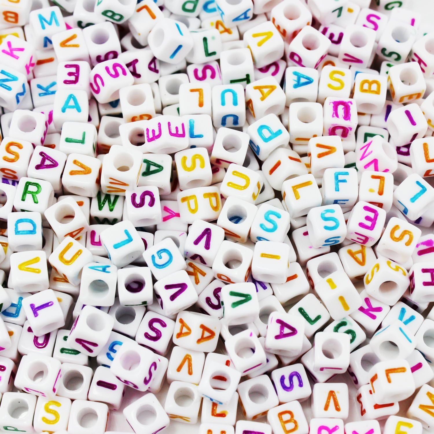 Mixed 500PCS 6mm Acrylic Plastic Letter Beads Colorful Spacer Cube Alphabet Beads for DIY Bracelets Necklaces Chains (White Mutil)