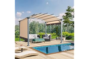 Outvita Patio Pergola, 11.3x11.3ft Arched Aluminum Gazebo with Adjustable Waterproof Sun Shade Shelter Awning for Garden Lawn Deck