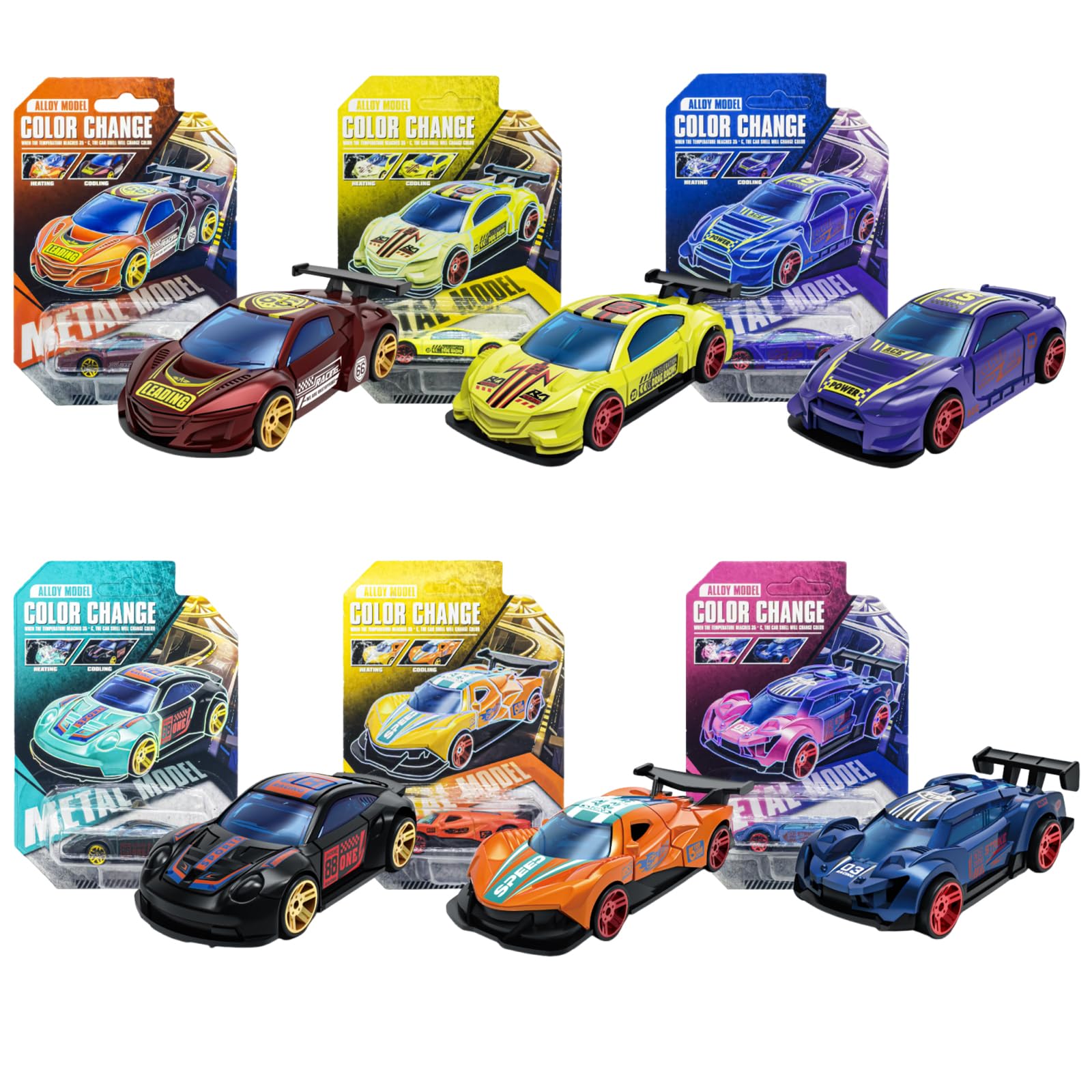 DiiWmme Street Machines Water Activated Color Change Cars, 6-Pack Alloy Toy Cars for Kids, Color Changing Bath Toys for Boys and Girls Ages 3 for Birthdays, Christmas (D 6 Pack)