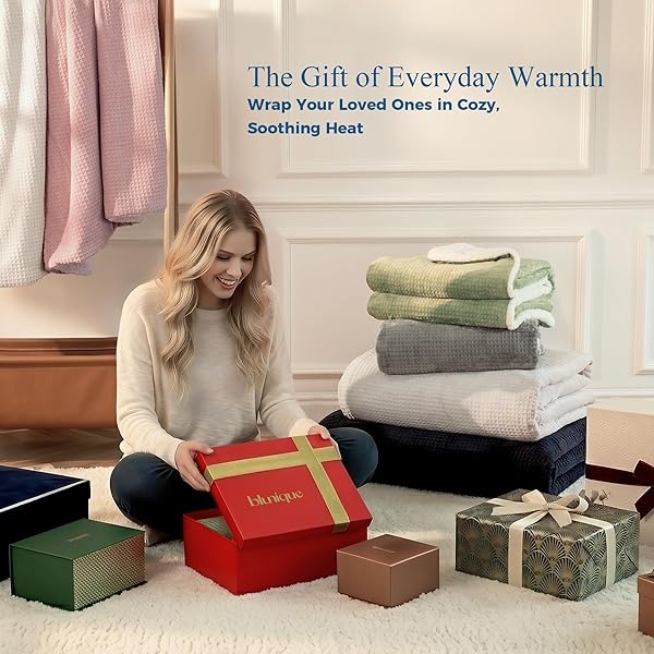 BLUNIQUE HEATED BLANKET ELECTRIC BLANKET QUEEN WAFFLE, 84X90 INCHES DUAL CONTROLLERS SHERPA FLEECE FAST HEATING BLANKET 6 HEATING LEVELS & 10 HOURS AUTO OFF ETL CERTIFICATION, SAGE QUEEN