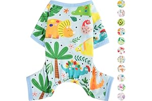 PINKBOW Dog Pajamas Pjs Spring Summer Dog Clothes for Small Dogs Girl - Boy - Medium Size Dogs, Soft Stretchy Puppy Clothes Doggie Onesies Cat Pet Jammies Outfit (Dinosaur Blue, Large)