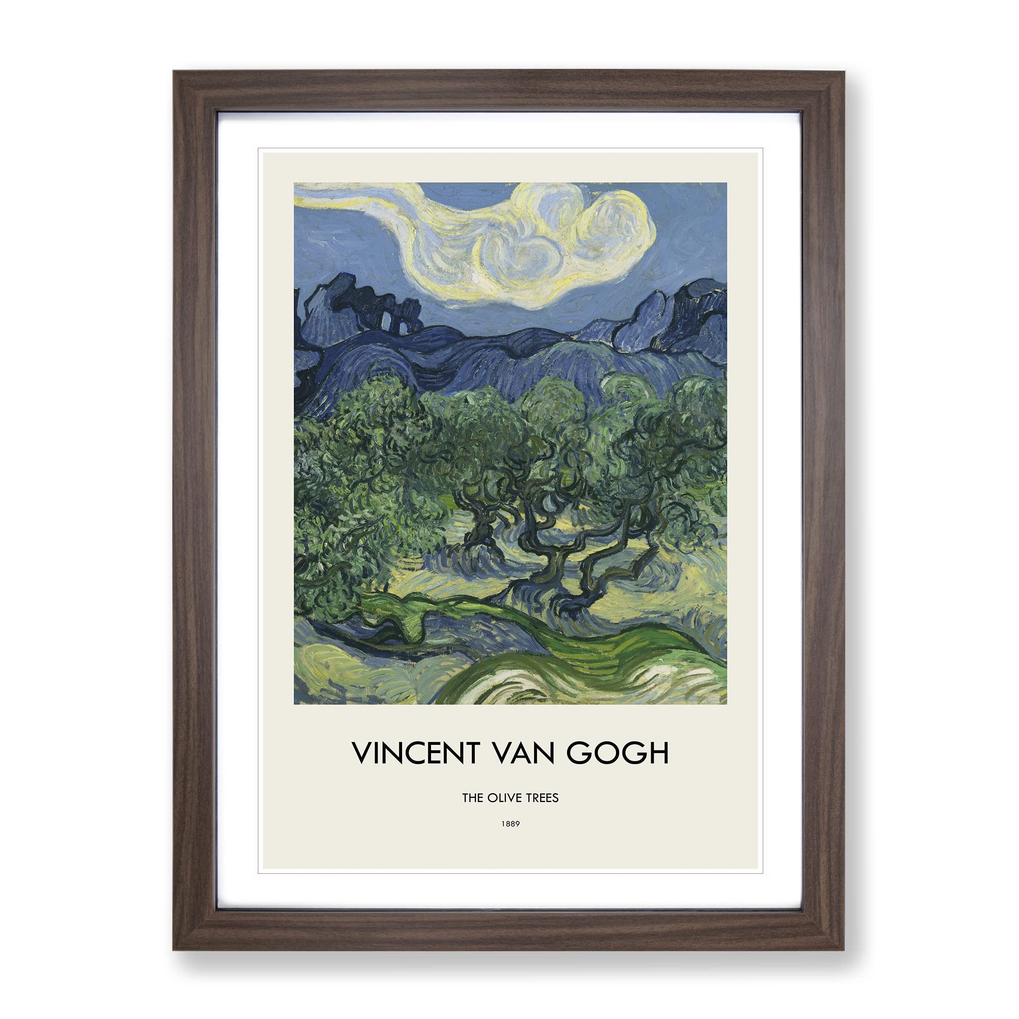 The Olive Trees By Vincent Van Gogh Exhibition Museum Painting Framed Wall Art Print, Ready to Hang Picture for Living Room Bedroom Home Office Décor, Walnut A4 (34 x 25 cm)