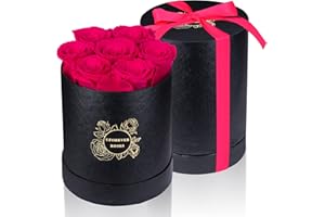 UFOREVER ROSES 7-Piece Preserved Roses in a Box Mothers Day Rose Valentines Day Gifts for Her, Real Roses That Last a Year and More, Christmas Day, Birthday Day (Radiant Pink)