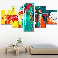 SIGNWIN 5 Panel Canvas Wall Art Modern Art Abstract Brushstroke Closeup Expressionism Expressive Modern Multicolor Oil Painting for Home Decorations Ready to Hang - 60