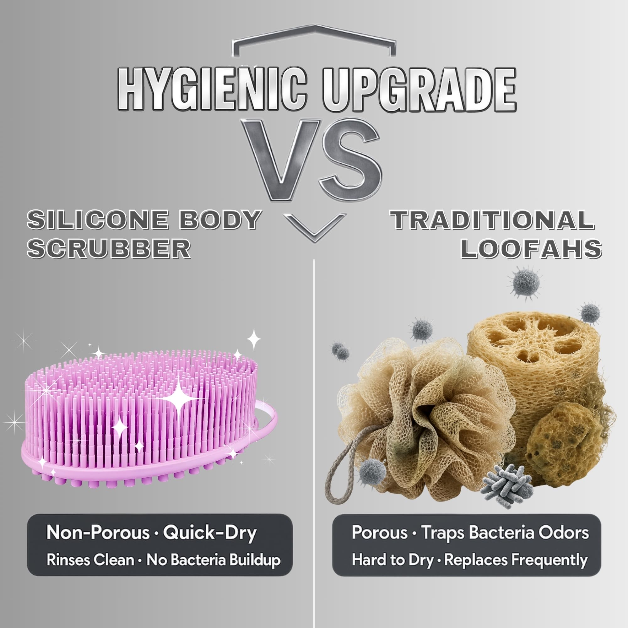 Silicone Body Scrubber for Shower - Gentle Exfoliating Back Scrubber with Soft Bristles - Avilana Premium Dual Sided Bath Brush Massage - Loofah Alternative for Sensitive Skin - Gift Women Men