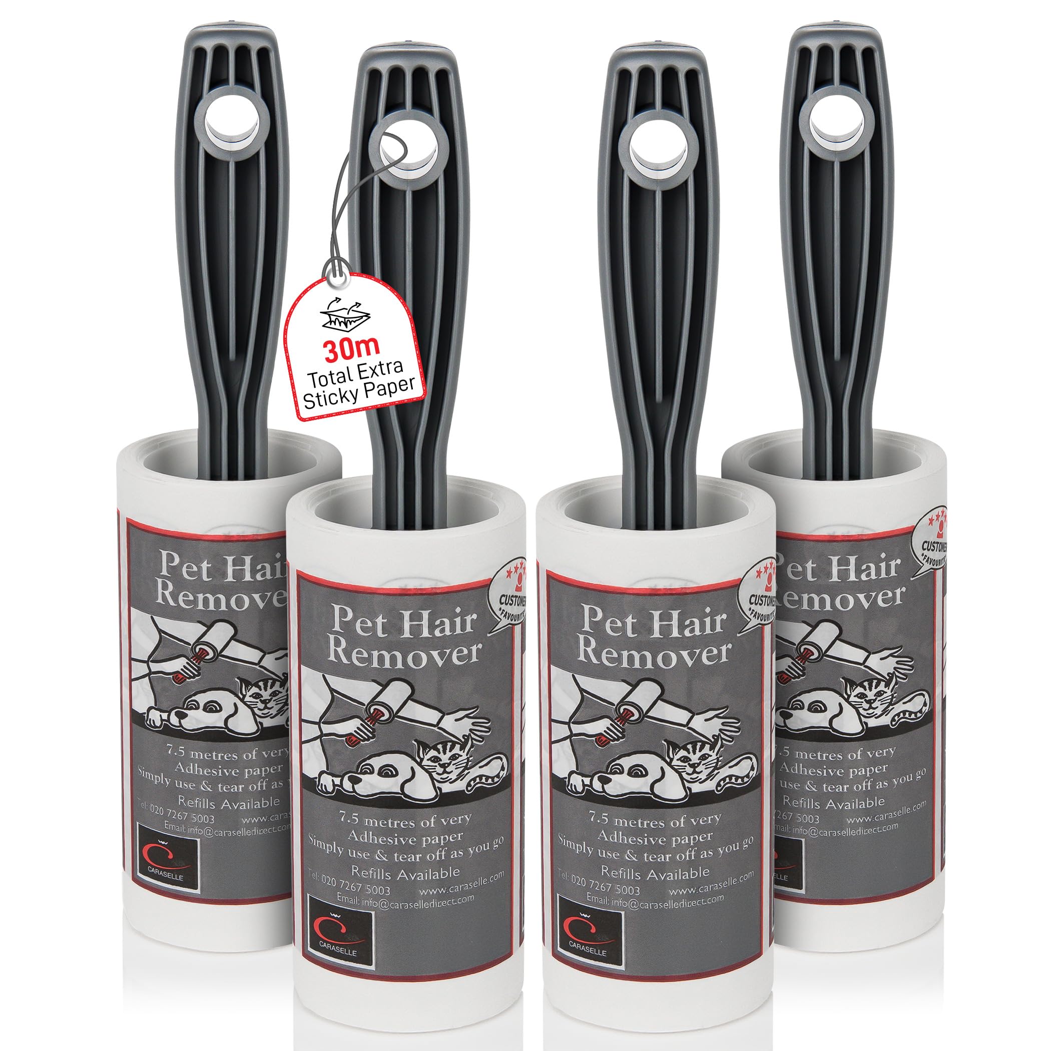 Caraselle Pet Hair Remover – 30m total (≈300 Sheets Equivalent) Extra Sticky Lint Roller for Dog & Cat Hair on Clothes, Sofa & Furniture – Continuous No-Perforation Paper Stays Extra Sticky To The End