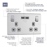 BG Electrical Screwless Flat Plate Double Switched Power Socket with USB view 3