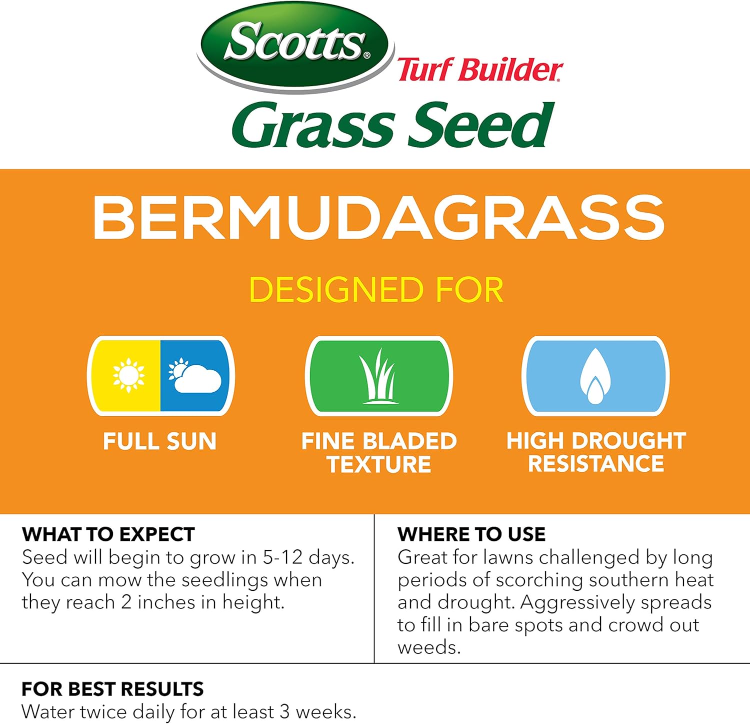 Scotts 18353 Turf Builder Grass Seed Bermudagrass, 5 lb. : Grass Plants : Garden & Outdoor