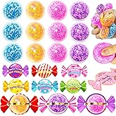 24 Pack Valentines Day Gifts for Kids Teens, Fidget Stress Balls with Candy Valentine Cards Stress Relief Toys Squeeze Balls for Boys Girls Classroom Exchange Prize Easter Basket Stuffers Party Favors