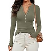 Prettywear Womens Long Sleeve Henley Shirts 2026 Spring Fashion Clothing Fitted Casual Basic Cute Tops Button V Neck T-Shirts