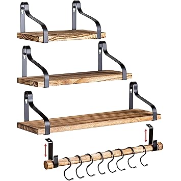 Clarke S Decor Floating Shelves Wall Shelves Set Of 3 Hanging Wood Shelves For Bedroom Bathroom Or Kitchen Wall Shelf With Hooks Small