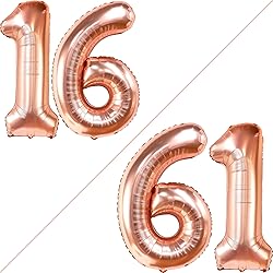 KatchOn, Rose Gold 16 Balloon Numbers - 40 Inch