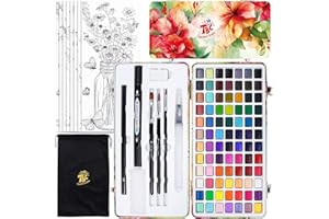 TBC The Best Crafts 84 Colors Watercolor Paint Set For Kids, Students and Artists, Amateur,Beginner.Set includes Coloring Sheets, Black Dual Tip Acrylic Paint Markers, Storage Bag