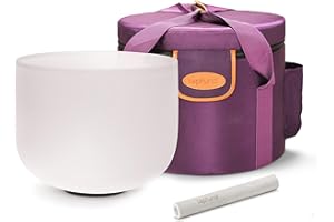 TOPFUND F Note Crystal Singing Bowl 8 inch Heart Chakra with Heavy Duty Carrying Case and Suede Mallet