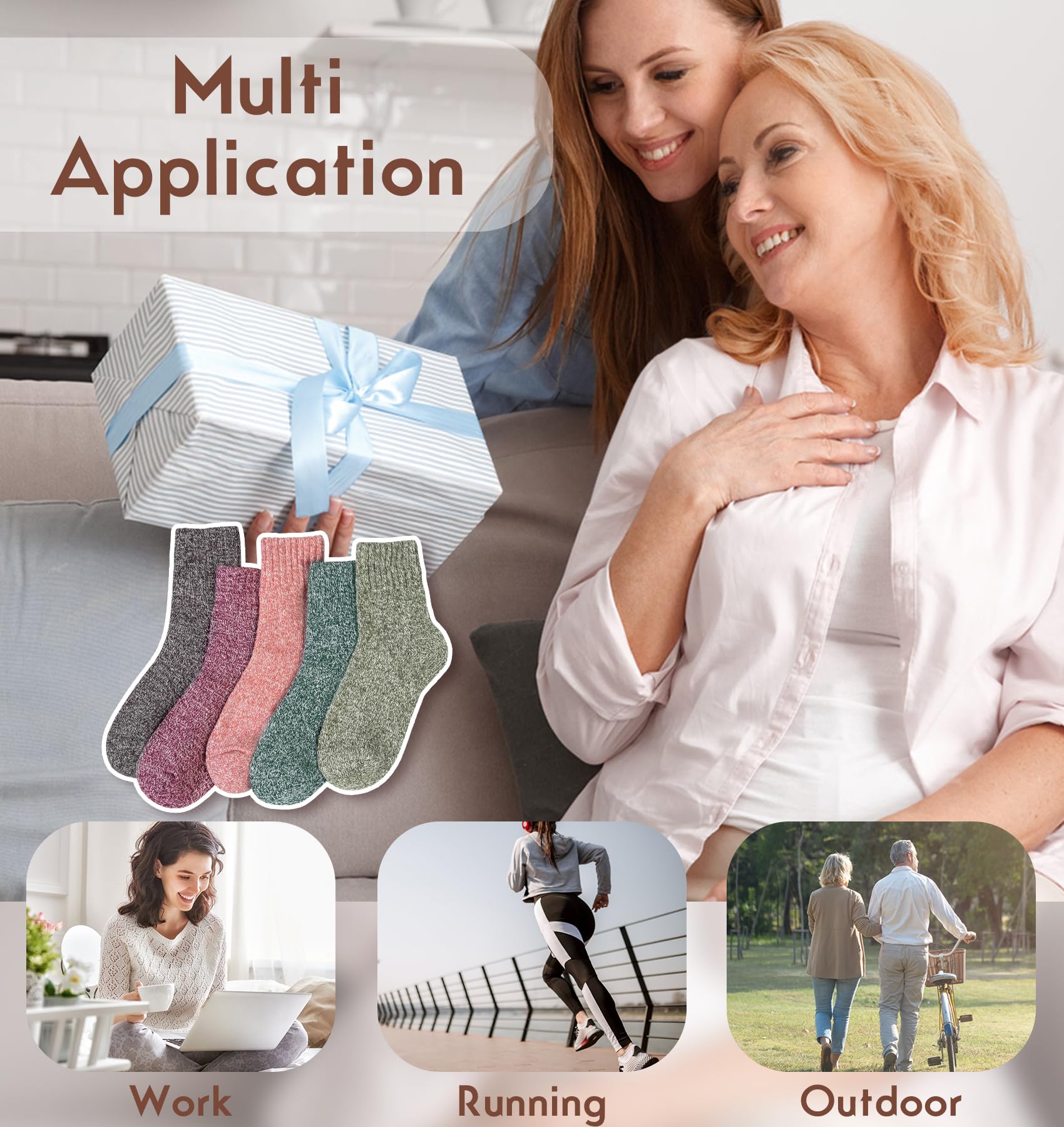 YSense Wool Socks for Women, Winter Boot Socks Stocking Stuffers Gifts for Women Warm Crew Hiking