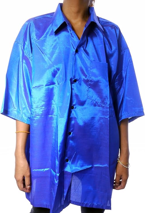 MENS SILK SHIRT PLAIN ROYAL / MEDIUM BLUE SHORT SLEEVE SLEEVED size