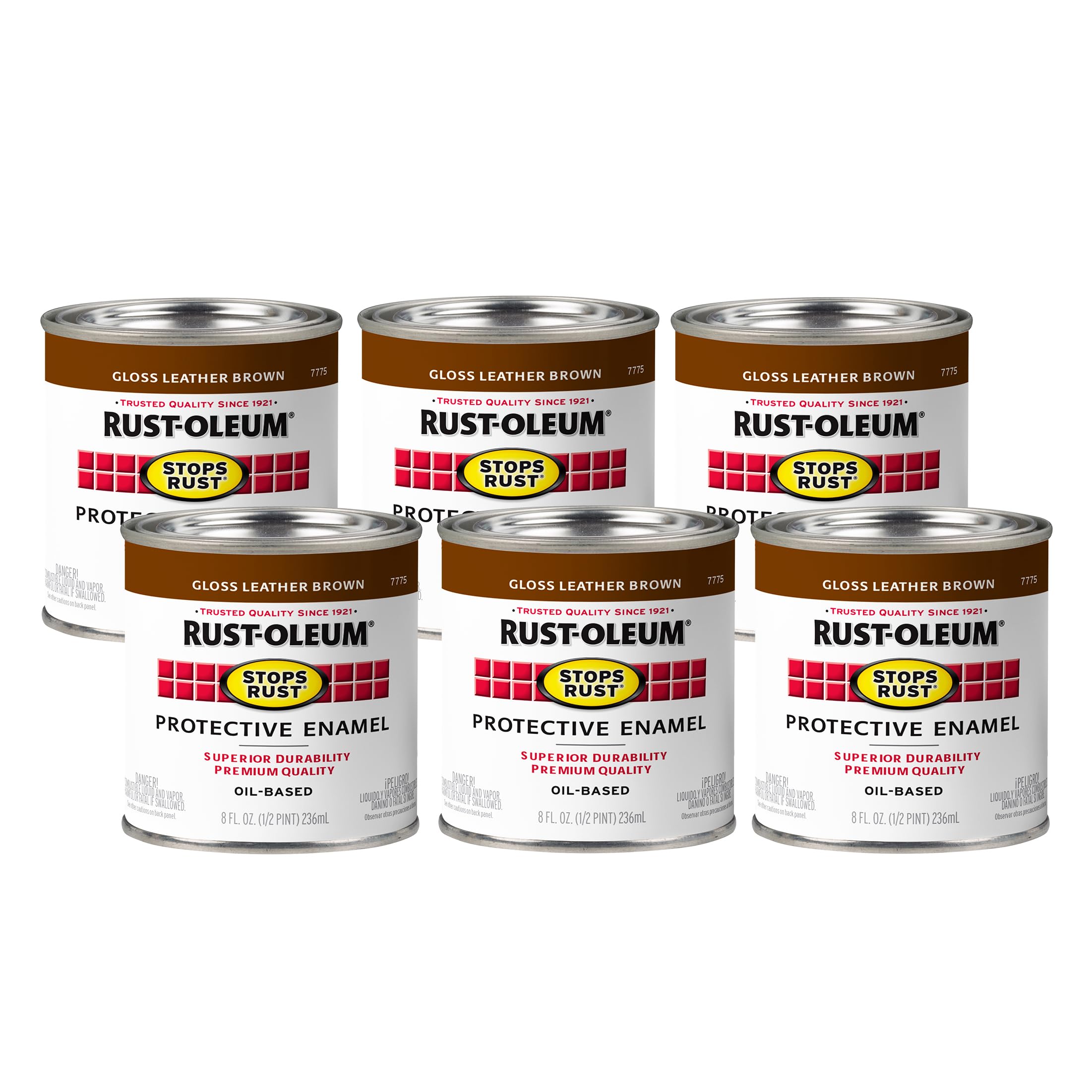 Rust-Oleum 7775730-6PK Stops Rust Brush On Paint, Half Pint, Gloss Leather Brown, (Pack of 6) Image