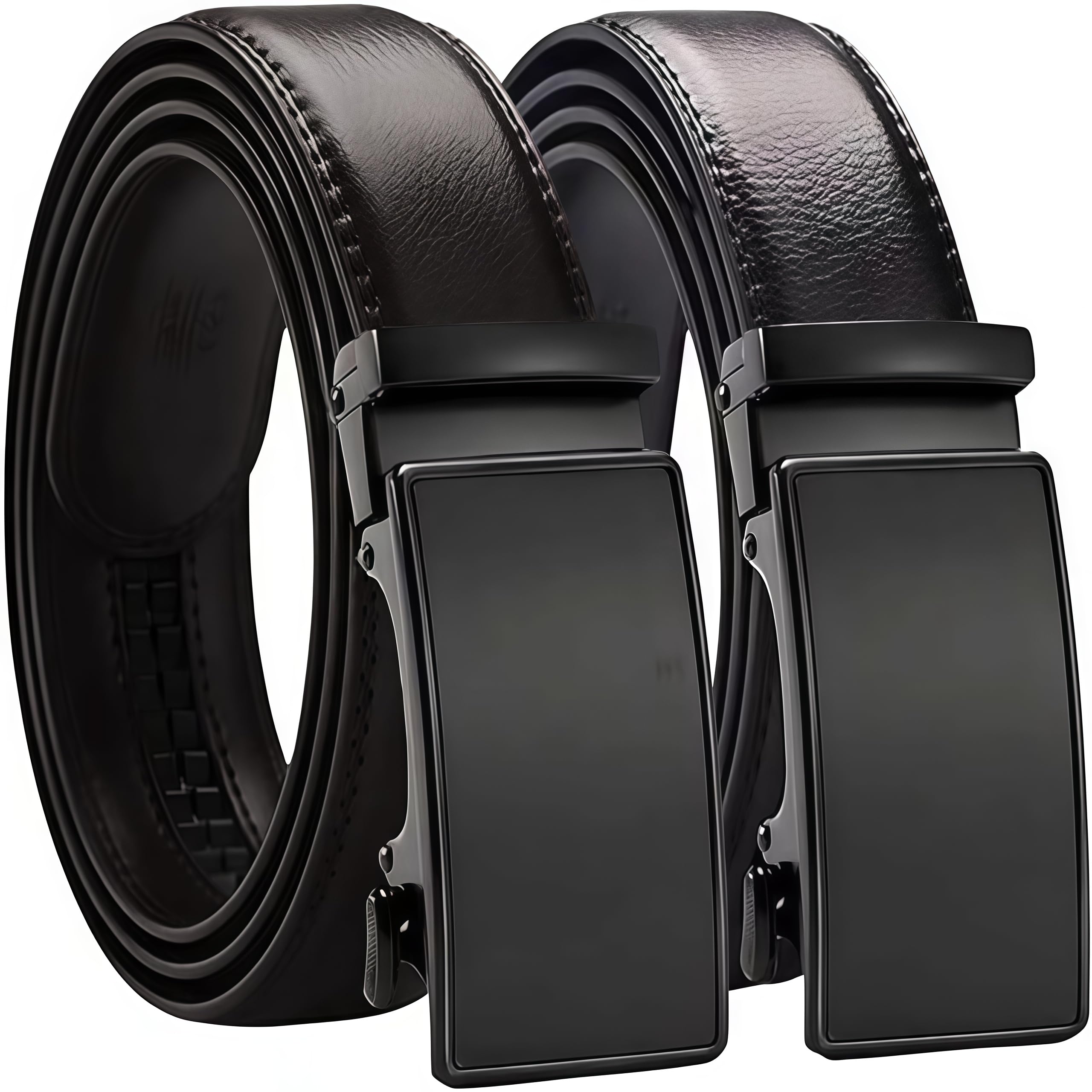 Photo 1 of Ratchet Belts for Men 2 Pack - Mens Belt Leather 1 3/8" for Casual Jeans - Fit 36" to 44" Waist Adjustable style 2