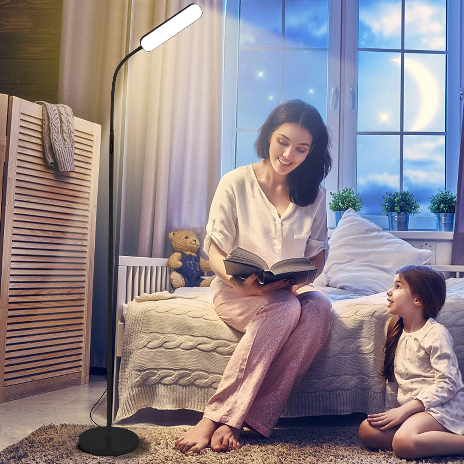 Led Floor Lamp with 4 Color Temperature and Stepless Dimmer, Remote and Touch Control Floor Lamp, Adjustable Gooseneck Standing Lamp for Living Room - - 