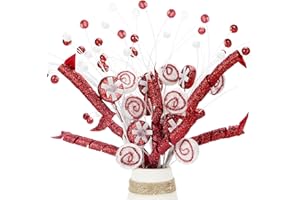 SPWOLFRT 3Pcs Red and White Candy Picks Christmas Tree Decorations, 17.5" Spiral Curly Stems for Xmas Tree Topper Vase Filler Branches Holiday Home Office Party Decorations (Red White)