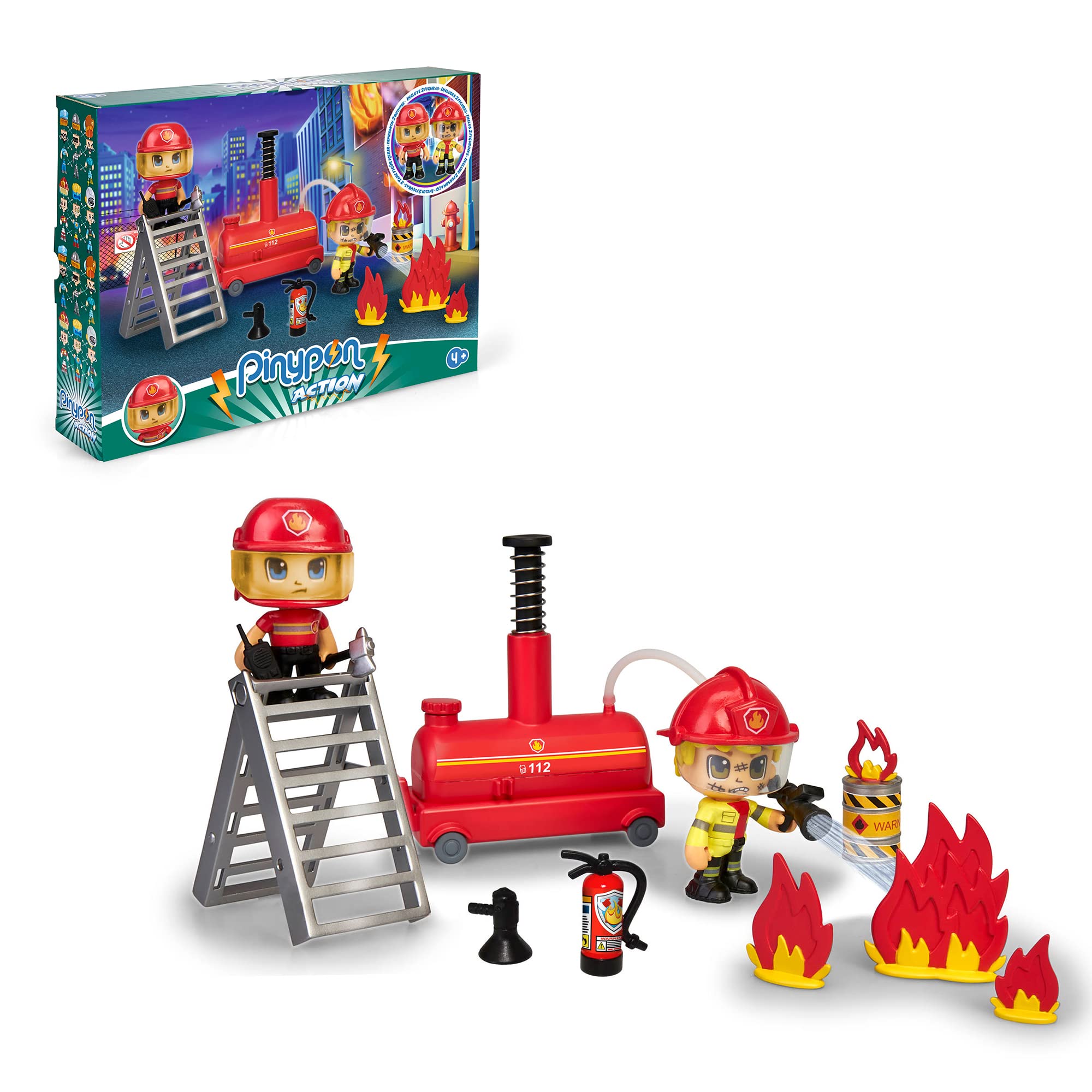 Pinypon Action - Set of 2 firefighter with Water Pump and various accessories, recommended for children 4 to 8 years (Famosa 700016236)
