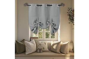 PONY DANCE Decorative Window Curtains - Thermal Kitchen Blackout Shades for Christmas Home Decor Energy Saving Tie Up Valance Balloon Shade Grommet Top for Door, Set of 1, 46 W x 63 L, Silver Grey
