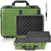 Relaxweex 1 Pcs 8.5 x 6.5 x 3.7 Inch Waterproof Hard Case with DIY Customizable Foam Insert Portable Protective Case with Knife for Camera Drones Equipments Tools Test Instruments (Green)