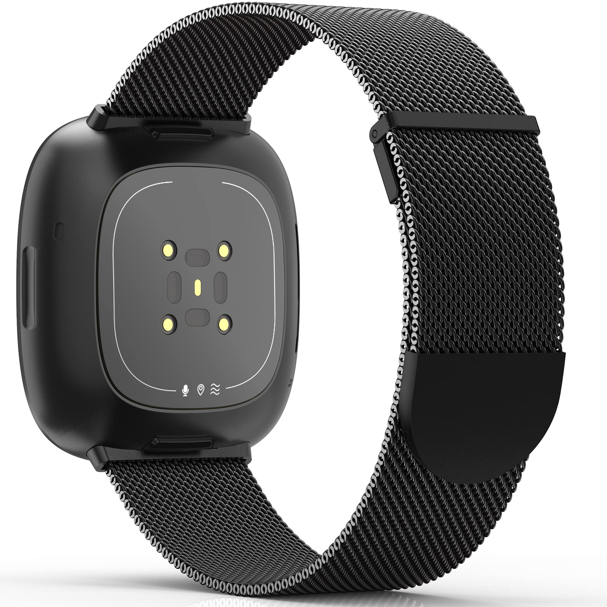 Higgs Replacement Strap Compatible with Fitbit Versa 3/Fitbit Versa 4/Fitbit Sense/Sense 2 Wristband for Men and Women, Dual Magnetic Adjustable Smooth Stainless Steel Metal Bracelets for Fitbit
