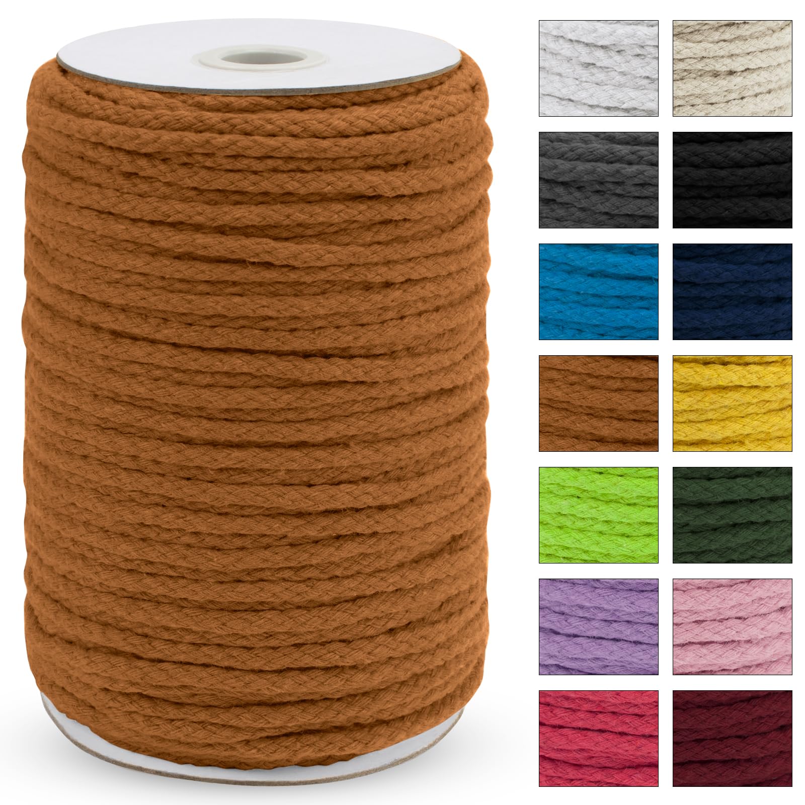 Uiopa Macrame Cord 5mm x 90m, Thick Macrame Rope 8-Strand Braided Cotton Rope, Earth Yellow Cotton Cord for Plant Hangers, Wall Hanging, Dream Catcher, Garden, DIY Projects
