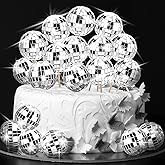 Tessco for You 40 Pcs Mini Disco Ball Cake Toppers Silver 1.18'' Small Disco Balls Cupcake Picks for 70s Themed Party Birthda
