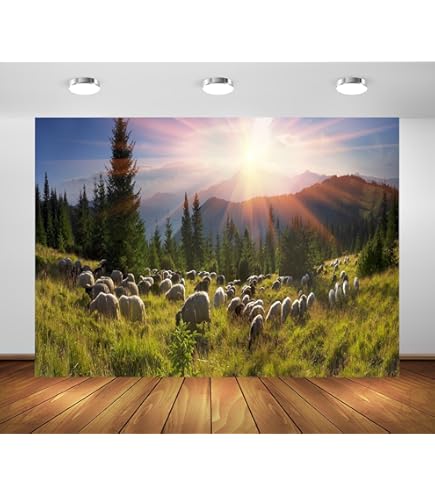 BELECO 15x8ft Fabric Rural Pasture Herd Of Sheep Backdrop