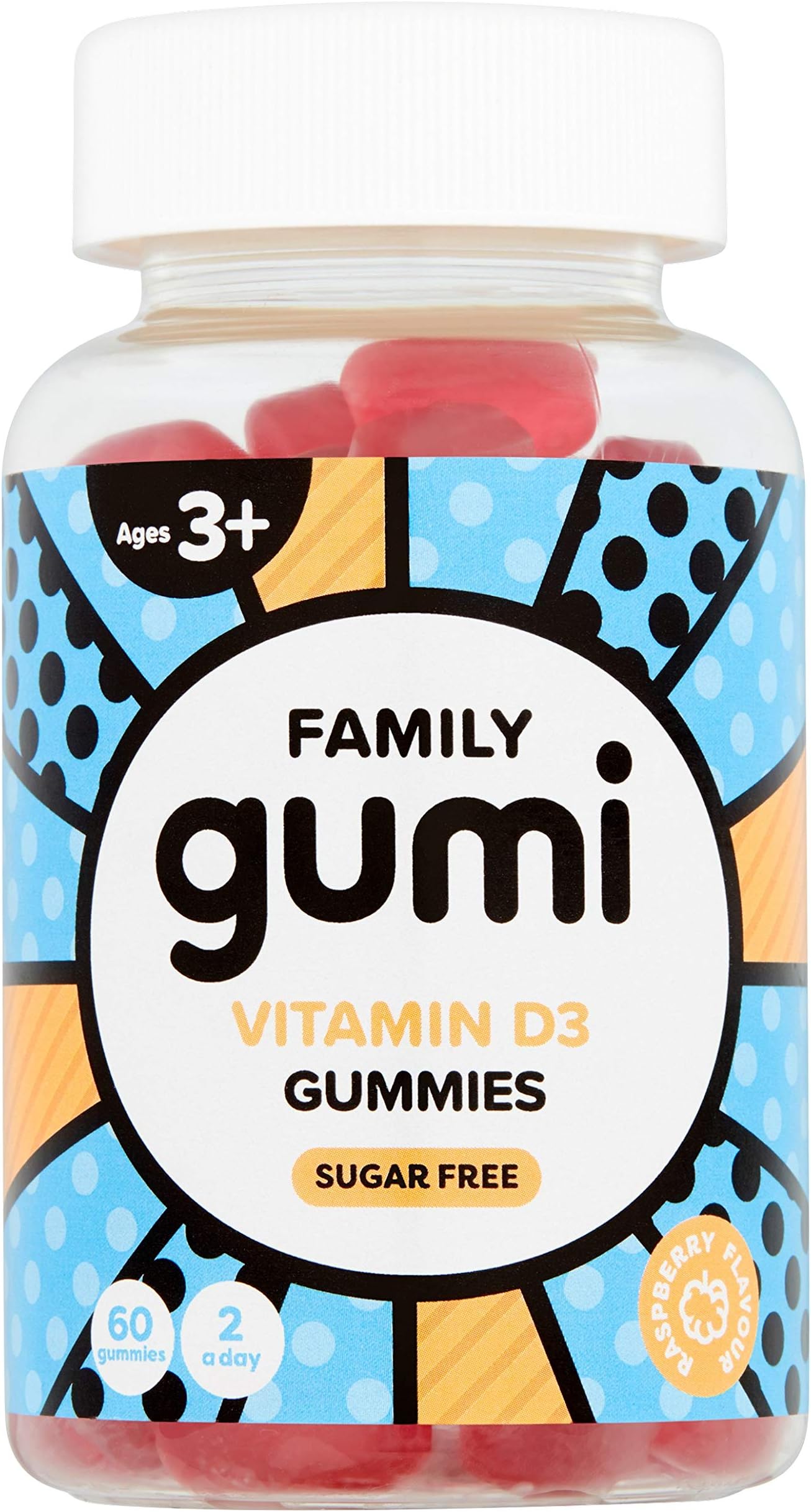 Gumi Family Sugar Free Strawberry Flavoured Vitamin D3 Gummy 60 Gummies, 60 Units