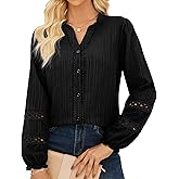 GRACE KARIN Women Dressy Casual Tops,Long Sleeve Button Down Ruffle Blouse,Work V Neck Shirt Summer Spring Business Outfit