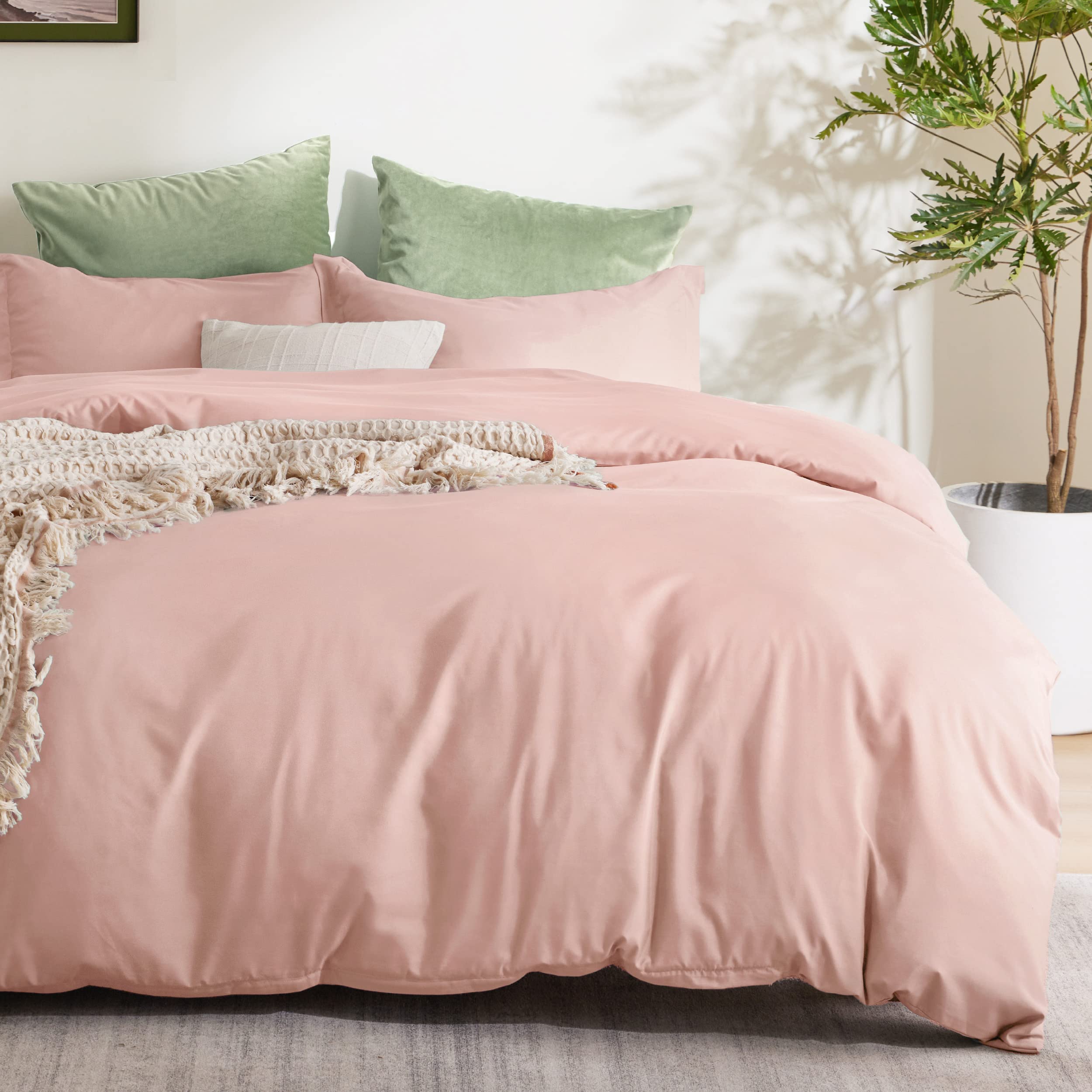 Photo 1 of Bedsure Duvet Cover Full Size - Soft Double Brushed Bedding Set for Kids & Adults, Zipper Closure, 3 Pieces, Includes 1 Duvet Cover (80"x90") & 2 Pillow Shams, NO Comforter, Pale Blush