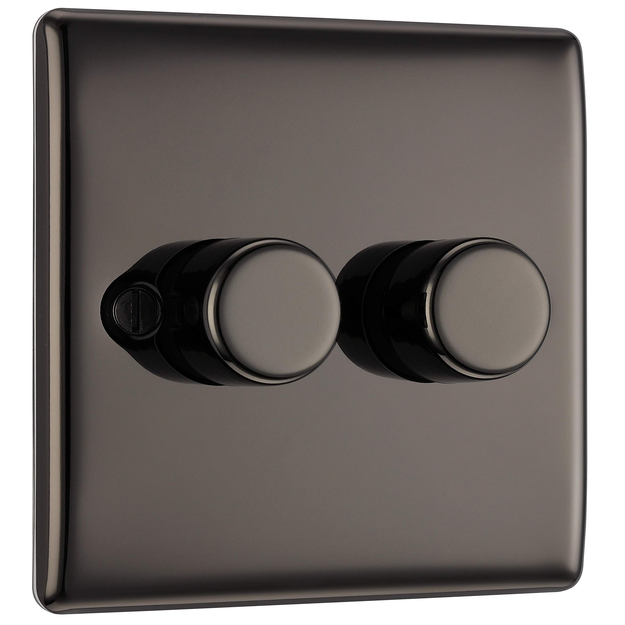 BG Electrical Intelligent Double Wall Dimmer Switch, 2 Way, Raised Profile, Round Edges, Nexus Metal, Black Nickel, 200W, NBN82
