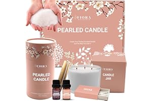 FIORA NATURALS Pearled Candle Sand Gift Set - 18oz Sand Wax, 30 Wicks, 2X Natural Fragrance Oils + Free Large Glass Jar Included - Smoke-Free Powder Snow Candles, Upto 120 Hours Burn Time - DIY Candle Making Kit