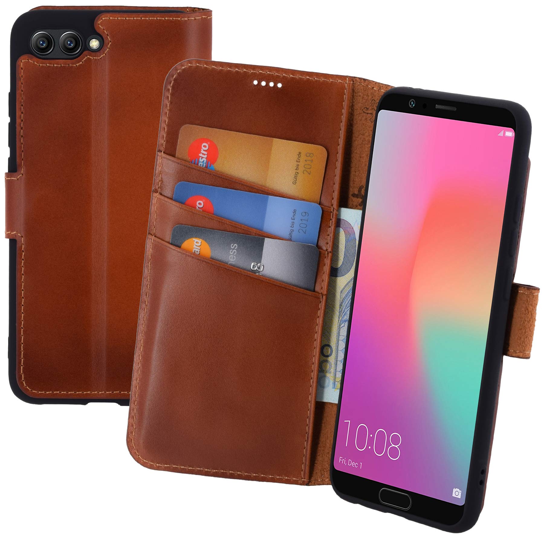 Suncase Book-Style (Slim-Fit) Leather Case with Stand Function and Card Compartment for Honor 10