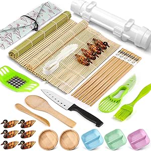 Sushi Making Kit, 28 Pcs Sushi Bazooka Maker with Bamboo Rolling Mat, Chopsticks, Paddle, Spreader, Sushi Knife for Sushi Lovers Beginners, DIY Sushi Roller Machine