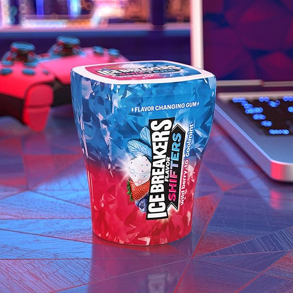 ICE BREAKERS FLAVOR SHIFTERS WILD BERRY TO COOLMINT FLAVORED SUGAR FREE CHEWING GUM BOTTLES, 3.24 OZ (6 COUNT, 40 PIECES)