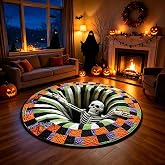 3D Halloween Rug, Spooky Ghost Skeleton 3D Optical Illusion Round Rug | Ghost Skeleton Abyss Non‑Slip Soft Crystal Velvet Floor Mat for Home Party Indoor Decor（24inch/60cm）