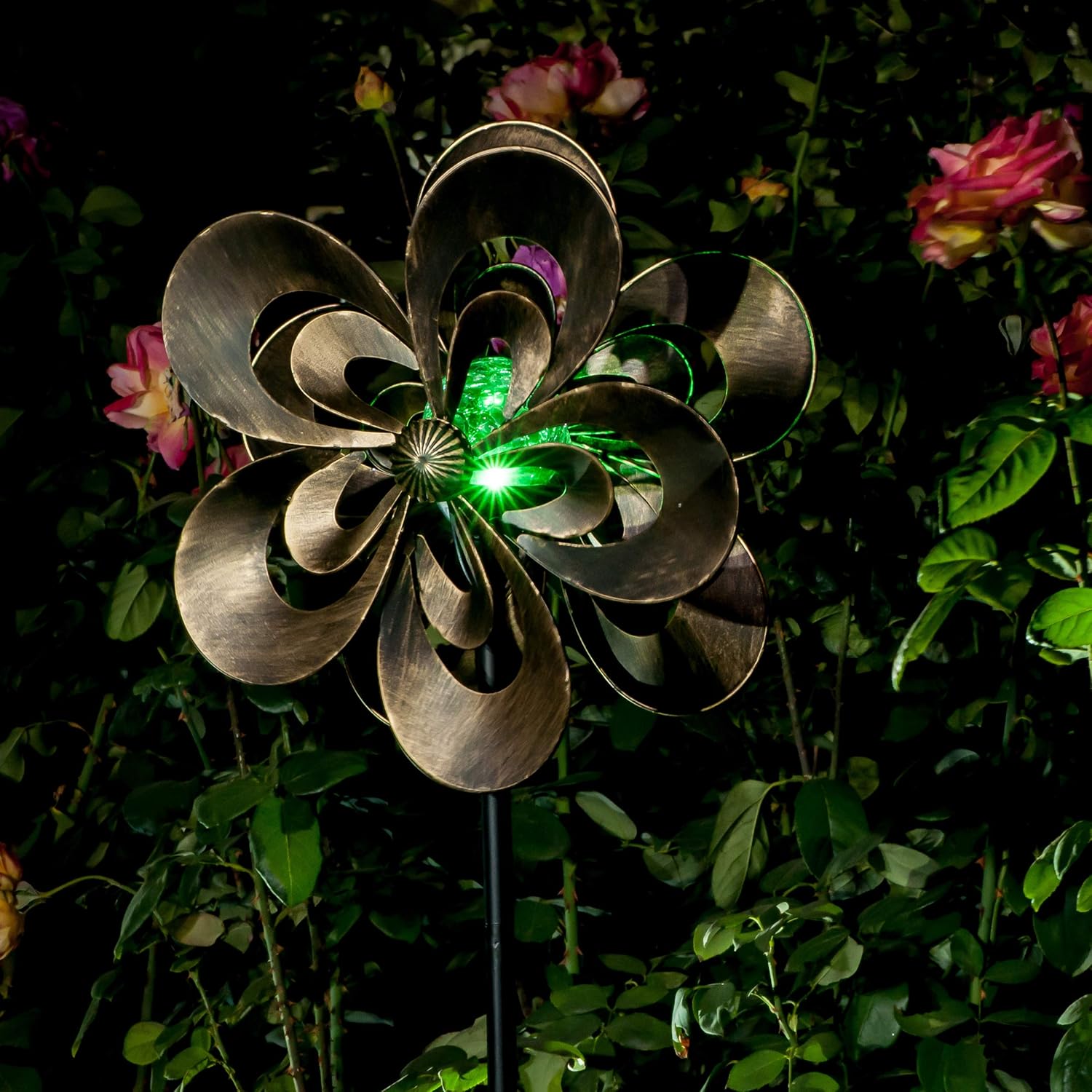 SteadyDoggie Solar Wind Spinner Magnolia Multi-Color Seasonal LED Lighting Solar Powered Glass Ball with Kinetic Wind Spinner Dual Direction for Patio Lawn & Garden : Garden & Outdoor