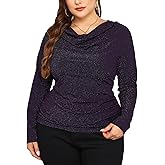 ZOMVA Women's Plus Size Sparkly Cowl Neck Shirt