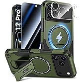 Goton for iPhone 17 Pro Case with Privacy Tempered Glass Screen Protector & Camera Lens Protector, Compatible with MagSafe, Invisible Kickstand, Shockproof Phone Cover, Green