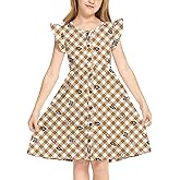 Arshiner Girls Dress Flutter Sleeve A-Line Button Down Sundress Casual Midi Dresses for 4-12 Years Kids