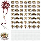 UCEHIPAW 50 Pcs Virgen De Guadalupe Scented Red Rosary Necklace with Gift Box and Wesh Bags Carved Rosary Beads Necklace Catholic Gifts for Funeral Baptism Our Lady of Guadalupe Party Favor