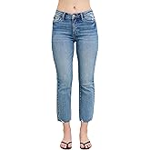 Judy Blue Women's Mid-Rise Vintage Wash Destroy Hem Kick Flare Cropped Jeans